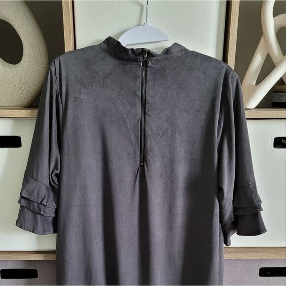 THML Gray Faux Suede Boho Dress with Floral Embroidery Medium - Picture 9 of 14